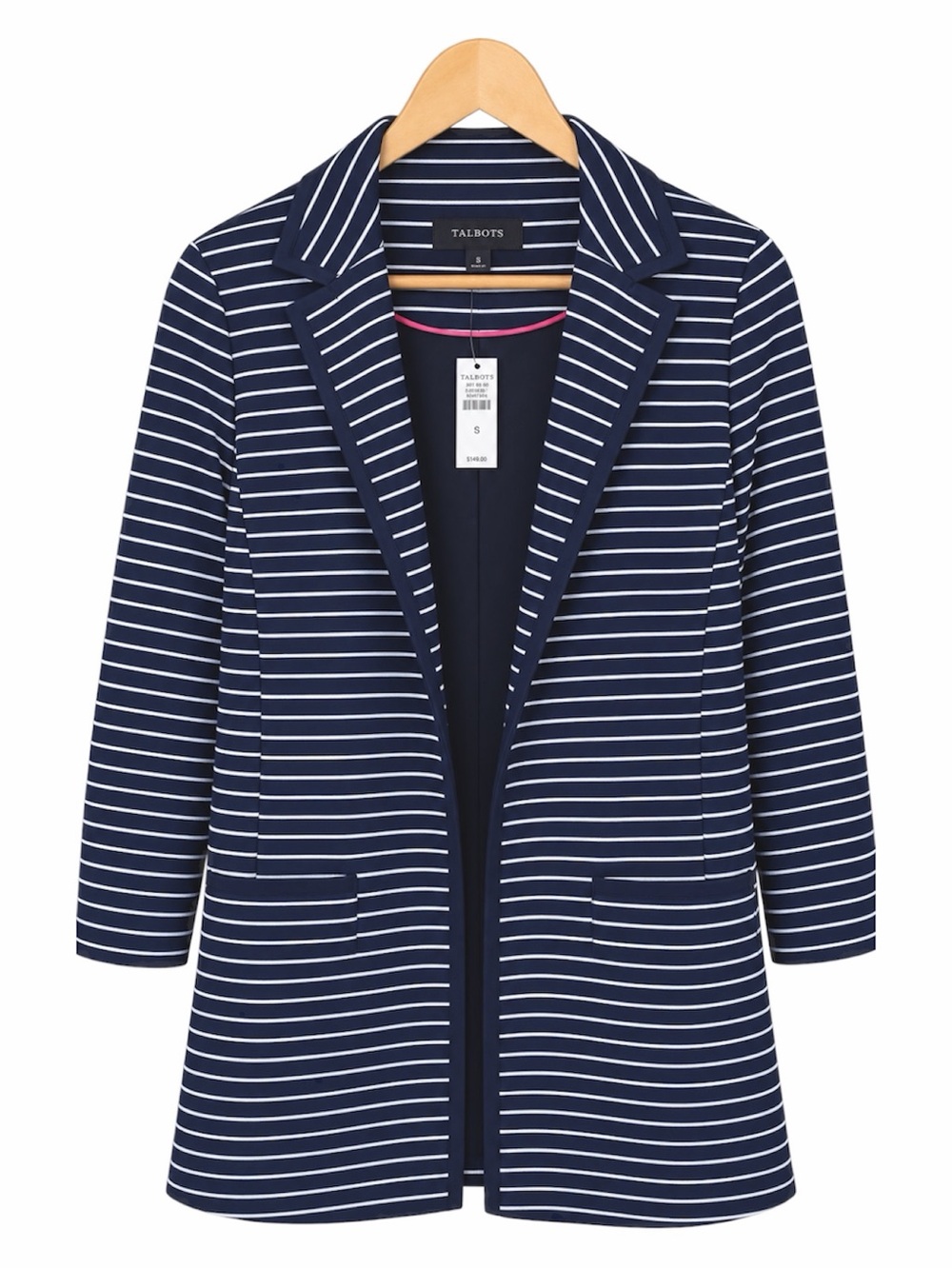 Talbots Navy & White Striped Knit Blazer Jacket Size S NWT